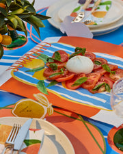 Summer greaseproof paper featuring lemons, colourful stripes and a Sorrento illustration.