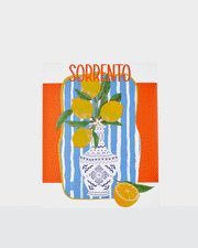 Summer greaseproof paper featuring lemons, colourful stripes and a Sorrento illustration.